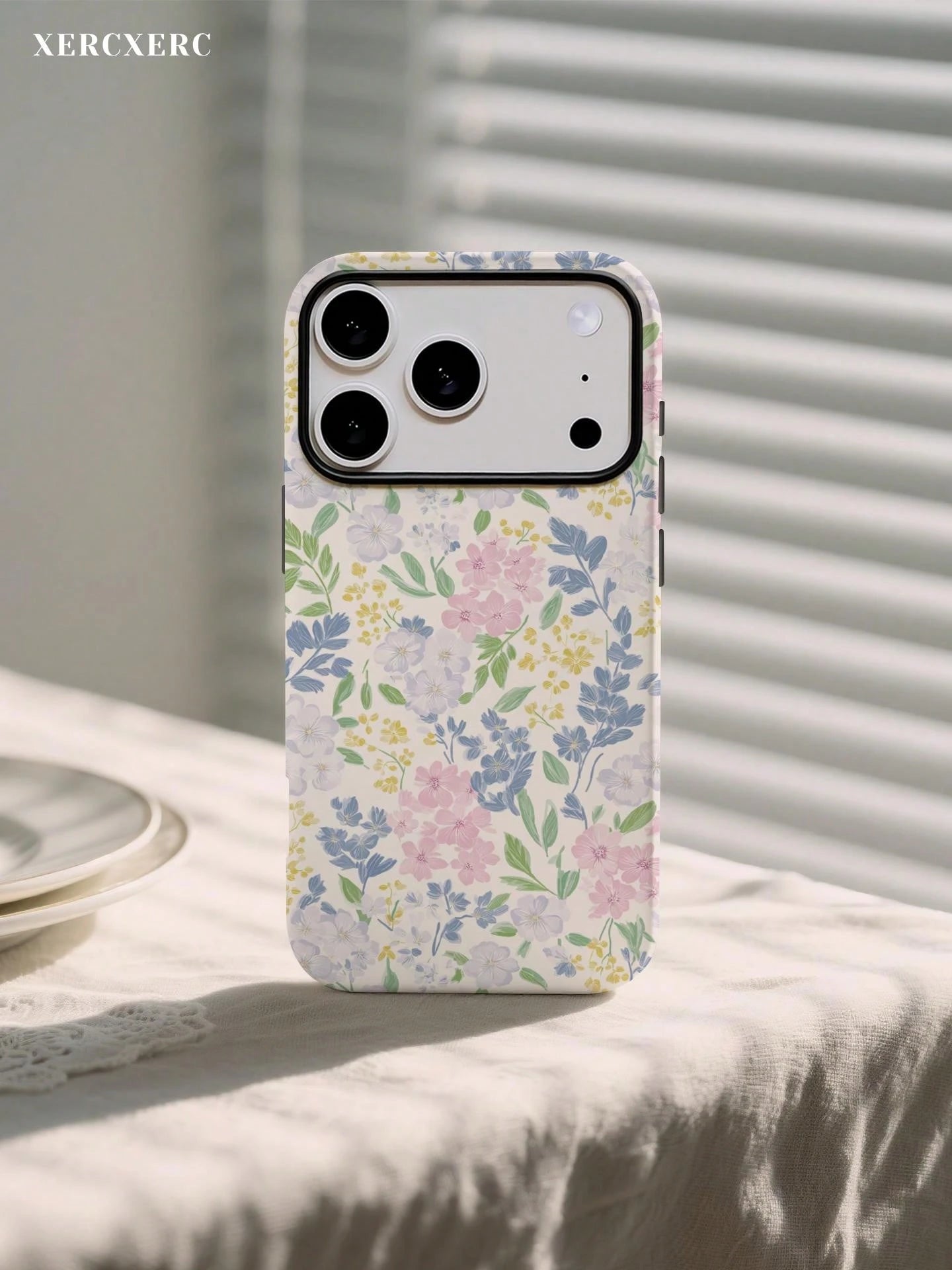 xercxerc Flower Print 2-In-1 PC Hard Shell Outer TPU Soft Shell Inner Large Window For IPhone 11 12 13 14 15 16 17 Pro ProMax Air