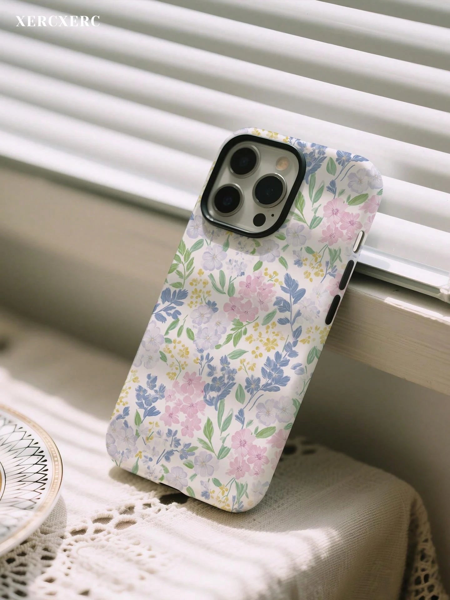 xercxerc Flower Print 2-In-1 PC Hard Shell Outer TPU Soft Shell Inner Large Window For IPhone 11 12 13 14 15 16 17 Pro ProMax Air