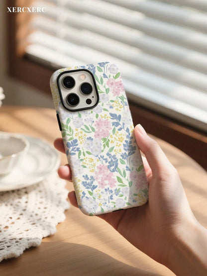 xercxerc Flower Print 2-In-1 PC Hard Shell Outer TPU Soft Shell Inner Large Window For IPhone 11 12 13 14 15 16 17 Pro ProMax Air