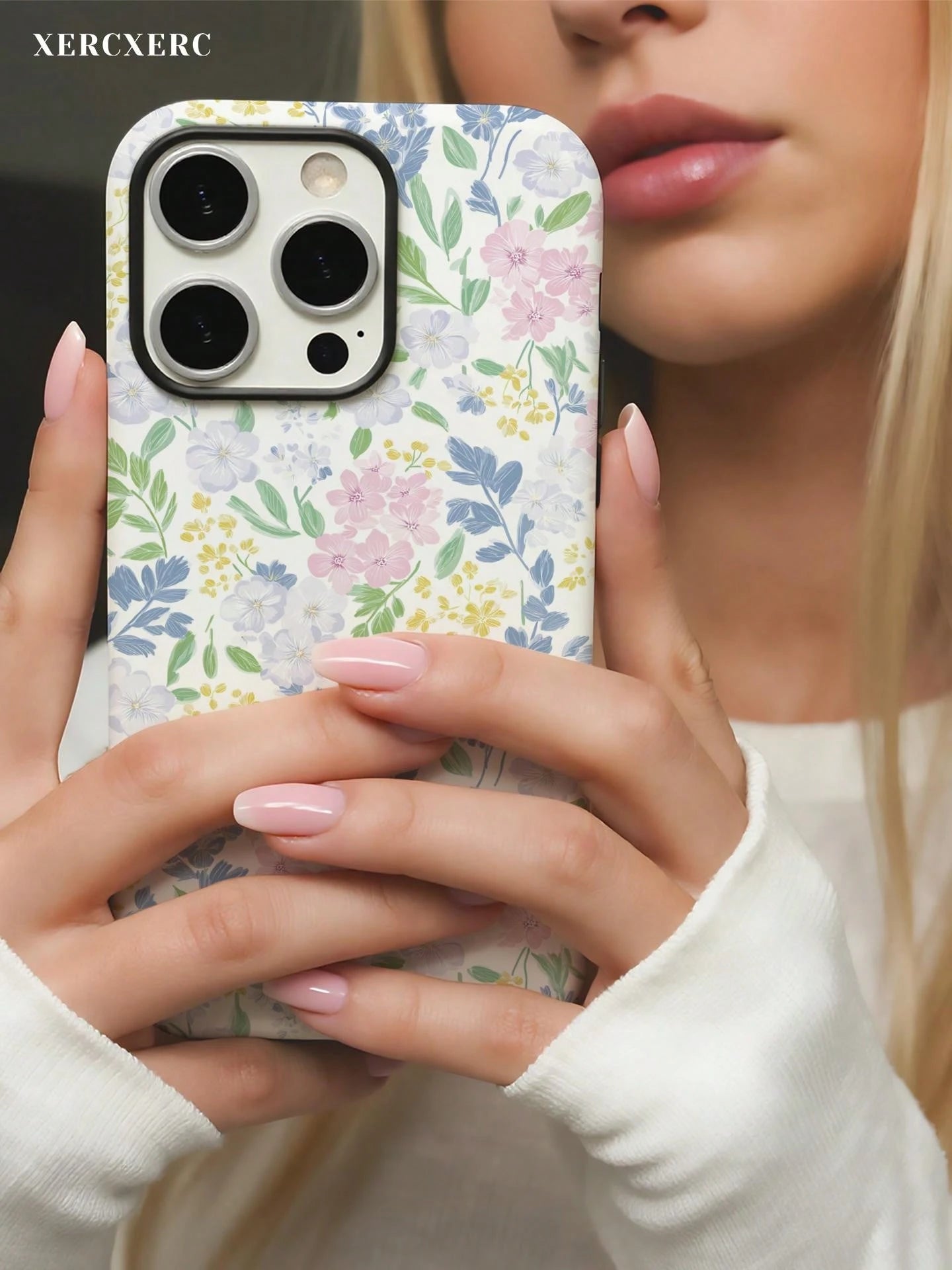 xercxerc Flower Print 2-In-1 PC Hard Shell Outer TPU Soft Shell Inner Large Window For IPhone 11 12 13 14 15 16 17 Pro ProMax Air
