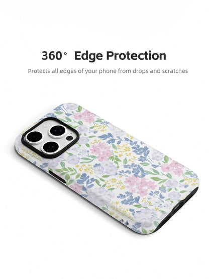 xercxerc Flower Print 2-In-1 PC Hard Shell Outer TPU Soft Shell Inner Large Window For IPhone 11 12 13 14 15 16 17 Pro ProMax Air