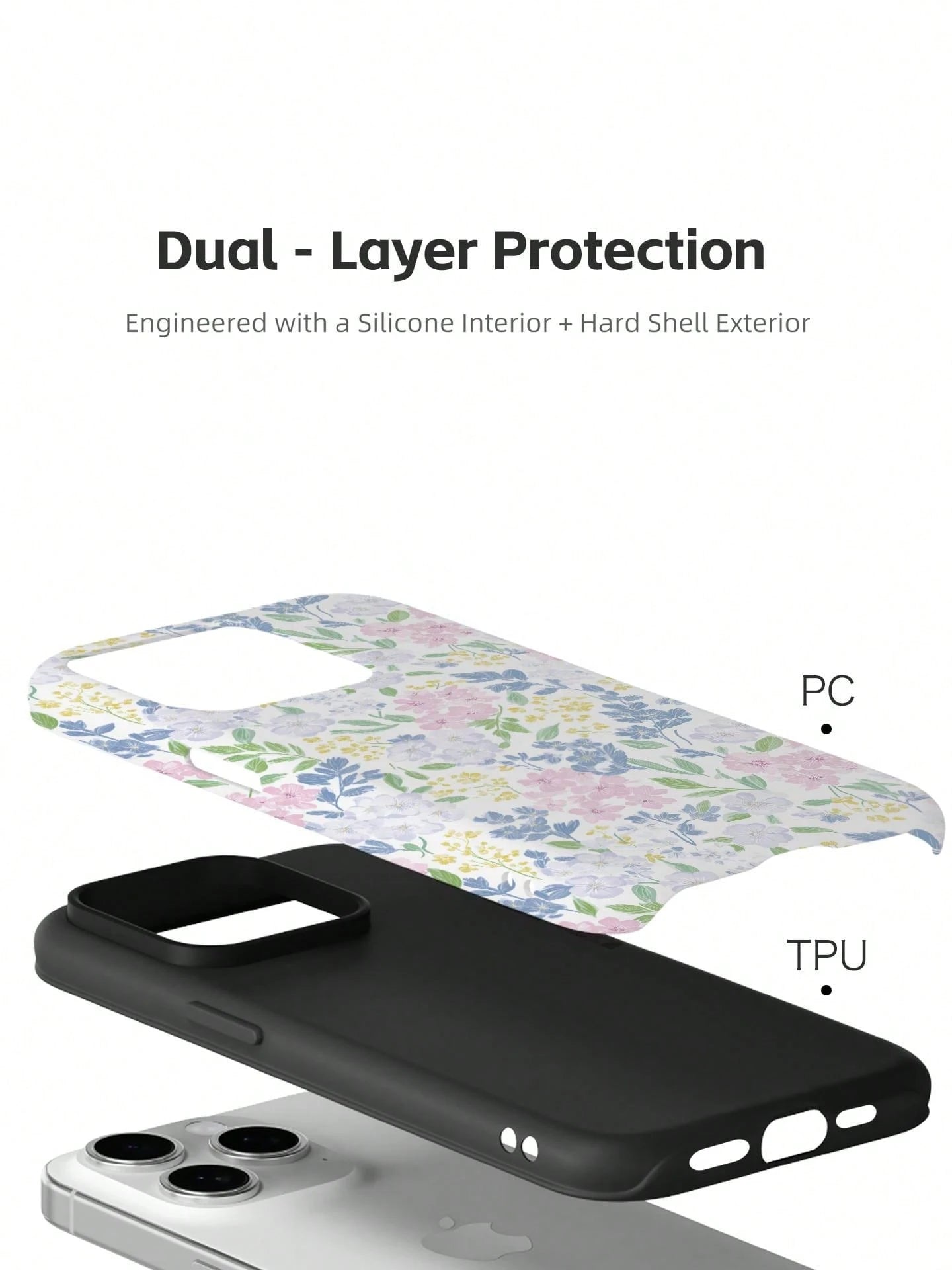 xercxerc Flower Print 2-In-1 PC Hard Shell Outer TPU Soft Shell Inner Large Window For IPhone 11 12 13 14 15 16 17 Pro ProMax Air