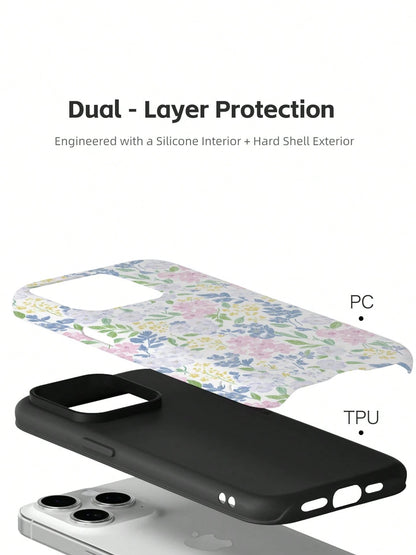 xercxerc Flower Print 2-In-1 PC Hard Shell Outer TPU Soft Shell Inner Large Window For IPhone 11 12 13 14 15 16 17 Pro ProMax Air