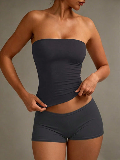 XLLAIS Sexy Strapless Cropped Tank Top, Fashionable Solid Color Elastic Fitted Yoga Bandeau Bra Casual Summer