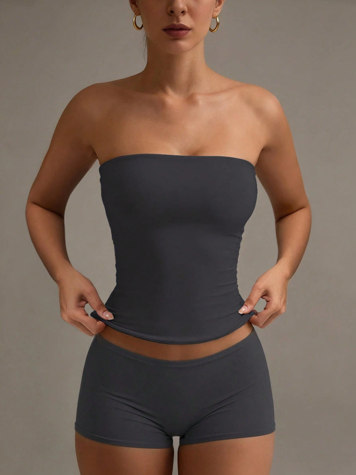 XLLAIS Sexy Strapless Cropped Tank Top, Fashionable Solid Color Elastic Fitted Yoga Bandeau Bra Casual Summer