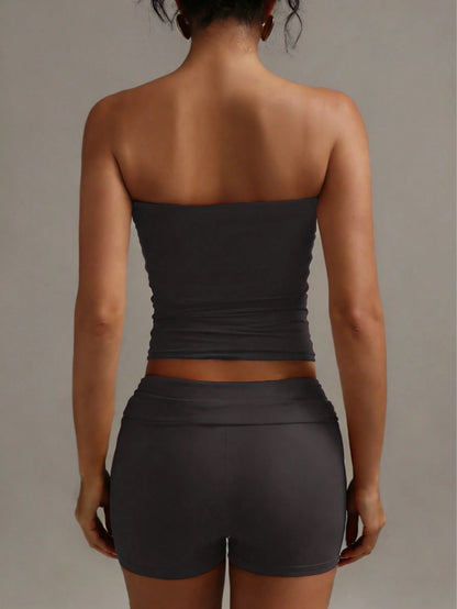 XLLAIS Sexy Strapless Cropped Tank Top, Fashionable Solid Color Elastic Fitted Yoga Bandeau Bra Casual Summer