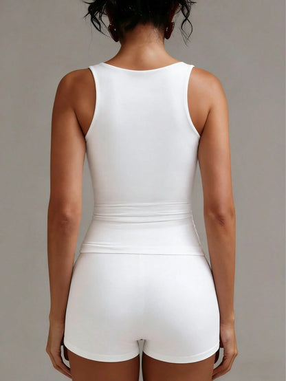 XLLAIS Summer Fashionable Sexy Solid Color U-Neck Sleeveless Fitted Stretchy Casual Sports Tank Top