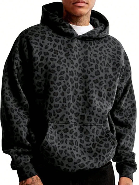 Y2K Leopard Print Hoodie, Oversized Cheetah Lightweight Sports Shirt, Retro Fashion Casual Long Sleeved Pullover With Pockets