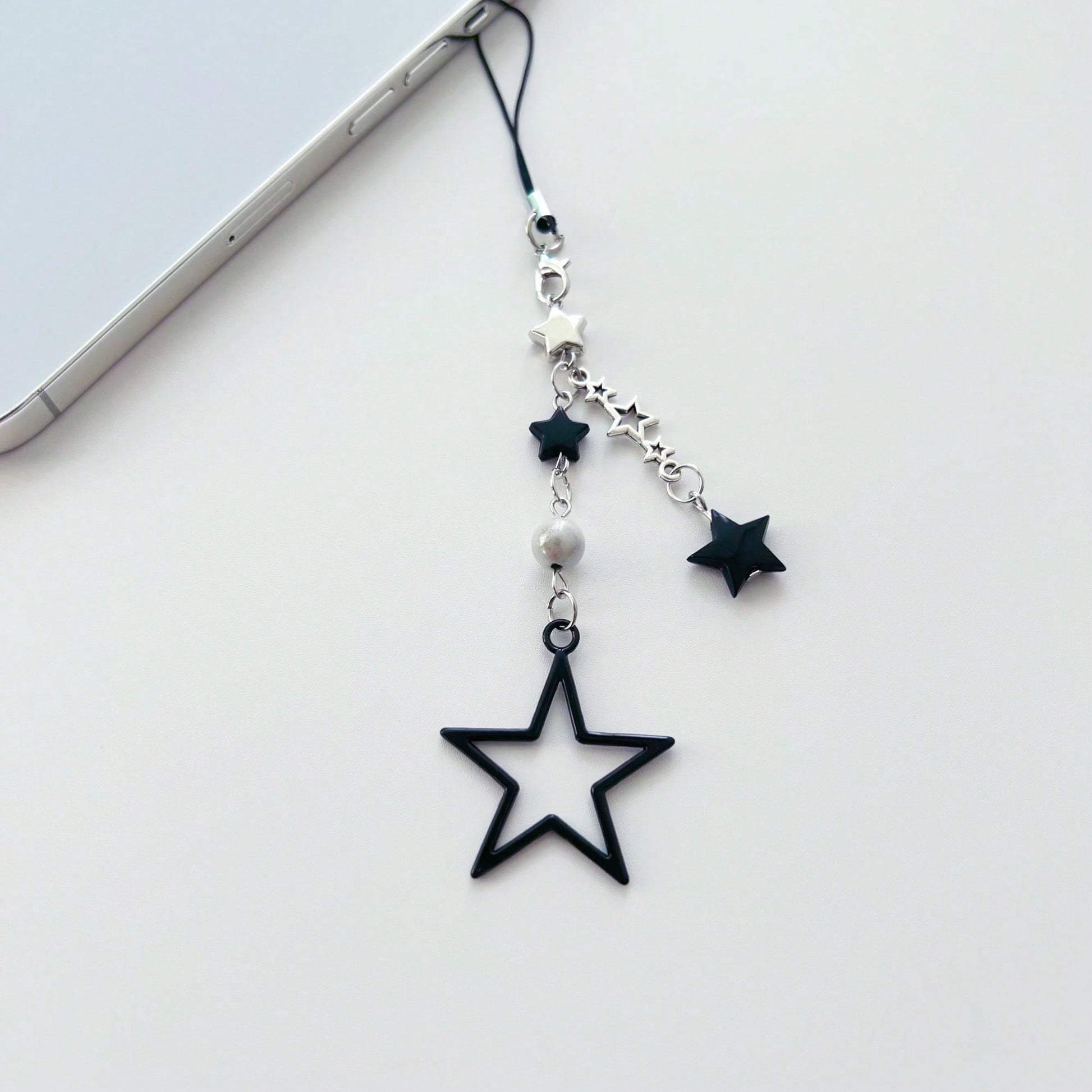 Y2K Style Beaded Five-Pointed Star Black Star Sweet & Cool Millennium Pop Girl's Lanyard, Phone Strap, Bag Charm, Versatile Accessory