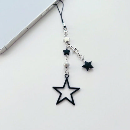 Y2K Style Beaded Five-Pointed Star Black Star Sweet & Cool Millennium Pop Girl's Lanyard, Phone Strap, Bag Charm, Versatile Accessory