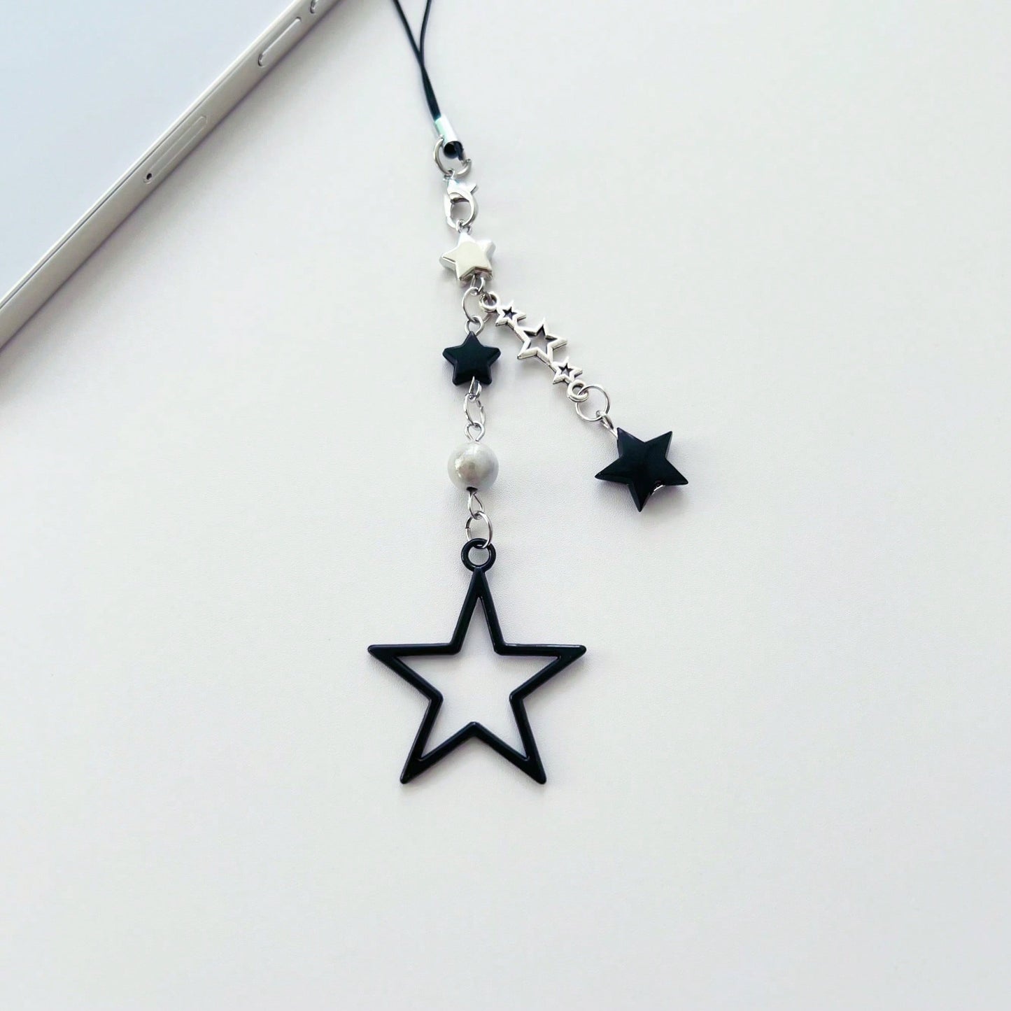 Y2K Style Beaded Five-Pointed Star Black Star Sweet & Cool Millennium Pop Girl's Lanyard, Phone Strap, Bag Charm, Versatile Accessory