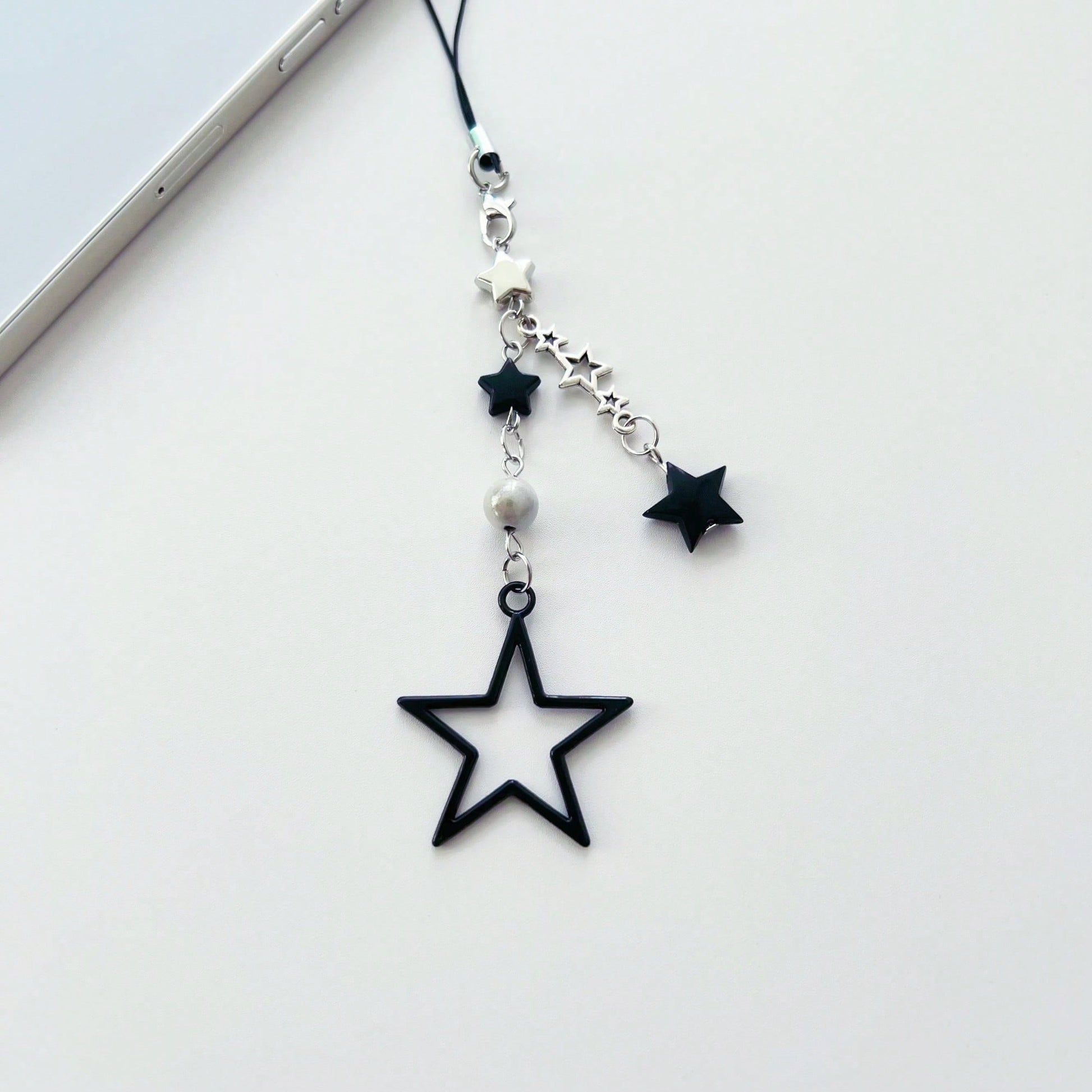 Y2K Style Beaded Five-Pointed Star Black Star Sweet & Cool Millennium Pop Girl's Lanyard, Phone Strap, Bag Charm, Versatile Accessory