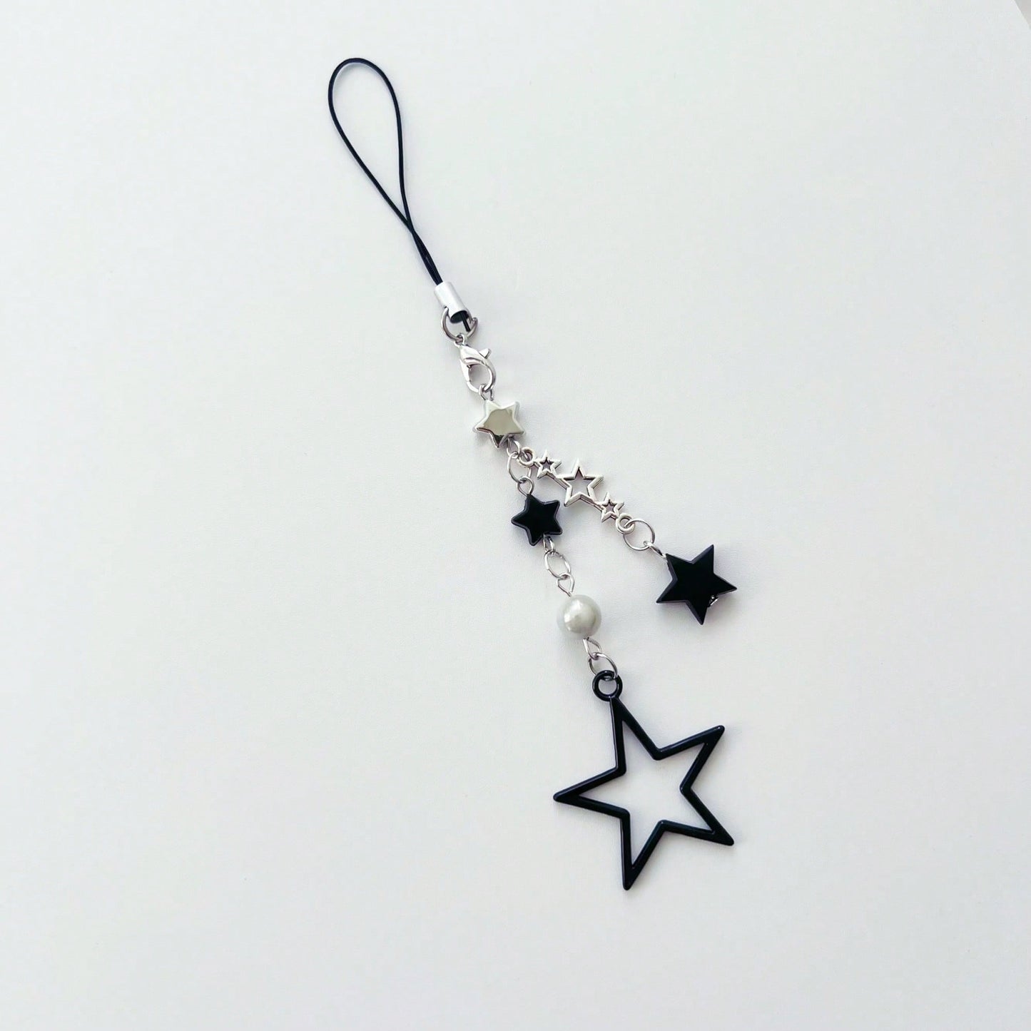 Y2K Style Beaded Five-Pointed Star Black Star Sweet & Cool Millennium Pop Girl's Lanyard, Phone Strap, Bag Charm, Versatile Accessory