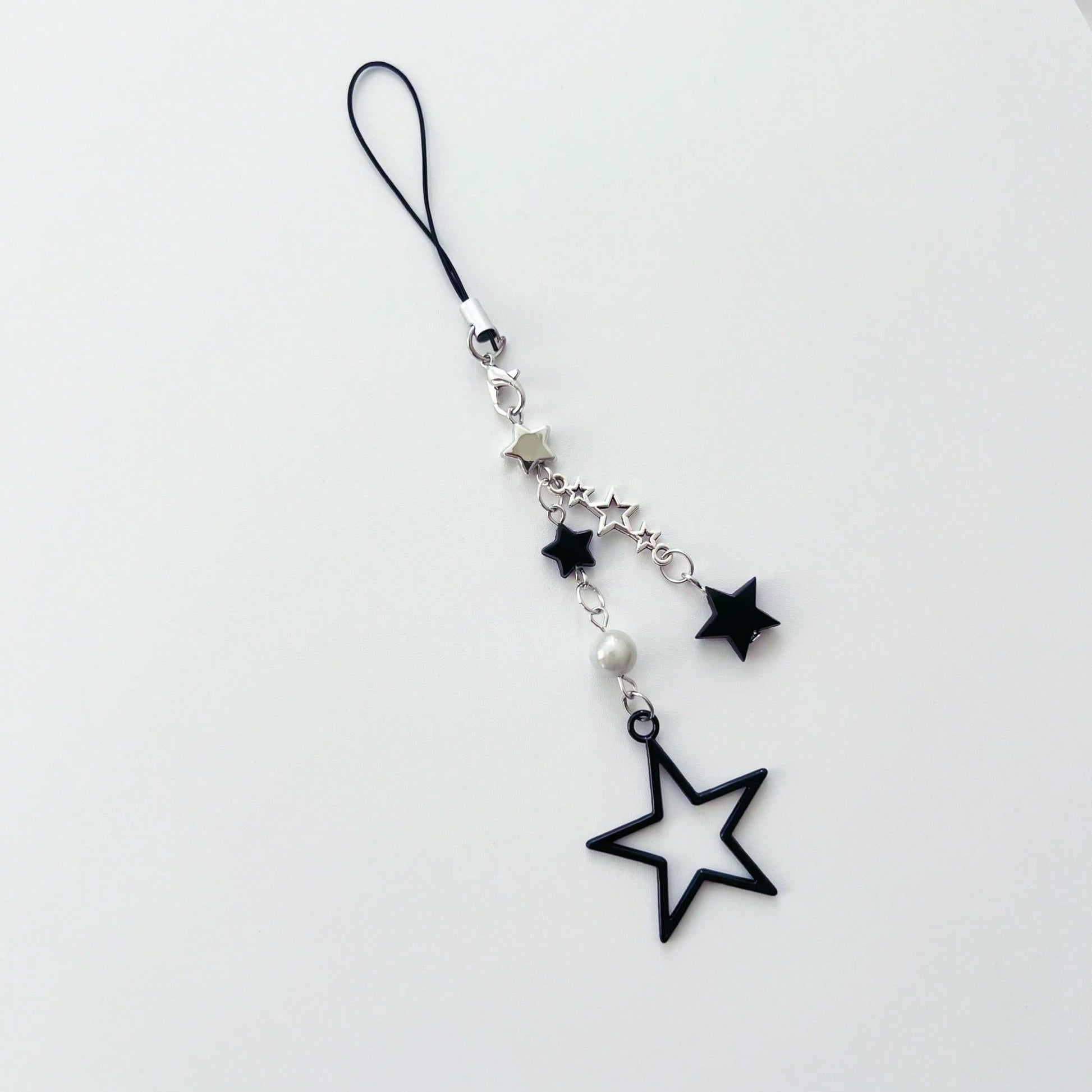 Y2K Style Beaded Five-Pointed Star Black Star Sweet & Cool Millennium Pop Girl's Lanyard, Phone Strap, Bag Charm, Versatile Accessory