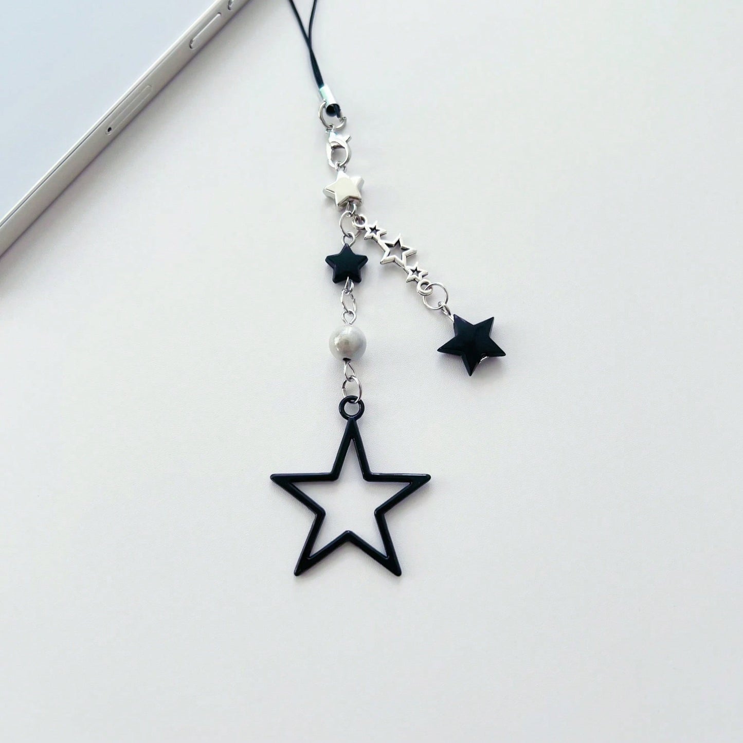 Y2K Style Beaded Five-Pointed Star Black Star Sweet & Cool Millennium Pop Girl's Lanyard, Phone Strap, Bag Charm, Versatile Accessory