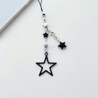 Y2K Style Beaded Five-Pointed Star Black Star Sweet & Cool Millennium Pop Girl's Lanyard, Phone Strap, Bag Charm, Versatile Accessory