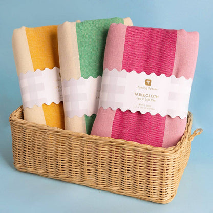 Yellow Stripe Cotton XL Tablecloth - 63 × 98 in | Spring |