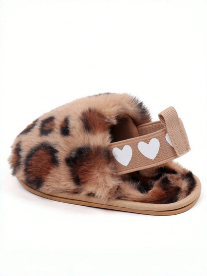 Yibubu Brown Infant Shoes, Leopard Print Infant Girl Slippers, Warm And Comfortable Infant Girl Sandals, Non-Slip Rubber Sole Infant Walking Shoes, Newborn Indoor Slippers