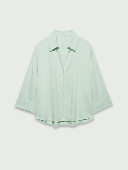YROOE Women's Casual Versatile Blouse, Minimalist/Business Casual/Daily Commute/Simple Elegant, Fashion Casual Turndown Collar Wide Sleeve Shirt, Spring/Summer/Autumn/Winter