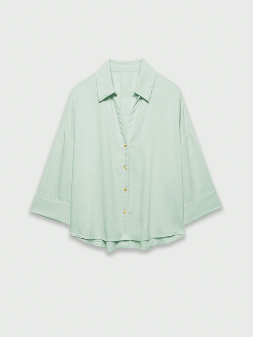 YROOE Women's Casual Versatile Blouse, Minimalist/Business Casual/Daily Commute/Simple Elegant, Fashion Casual Turndown Collar Wide Sleeve Shirt, Spring/Summer/Autumn/Winter