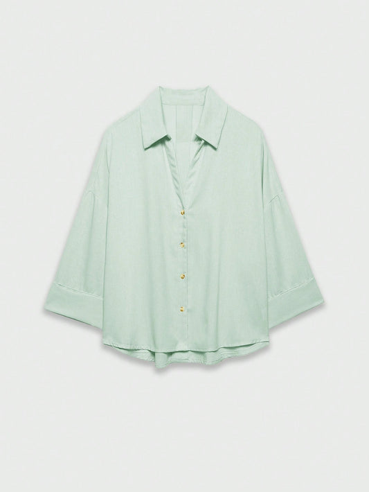 YROOE Women's Casual Versatile Blouse, Minimalist/Business Casual/Daily Commute/Simple Elegant, Fashion Casual Turndown Collar Wide Sleeve Shirt, Spring/Summer/Autumn/Winter