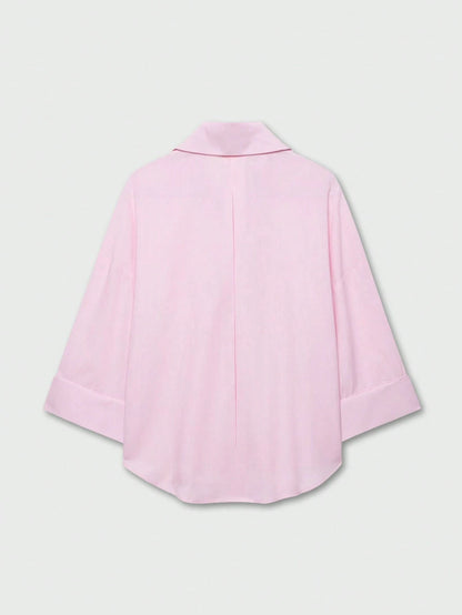 YROOE Women's Casual Versatile Blouse, Minimalist/Business Casual/Daily Commute/Simple Elegant, Fashion Casual Turndown Collar Wide Sleeve Shirt, Spring/Summer/Autumn/Winter