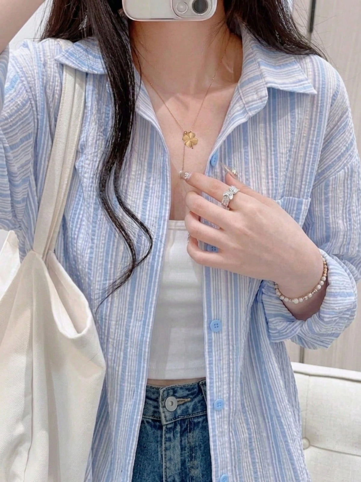YUXIN Pink Striped Women's Shirt, Breathable And Comfortable, Loose Fit Design With Lapel Collar And Long Sleeves, Suitable For Spring And Summer