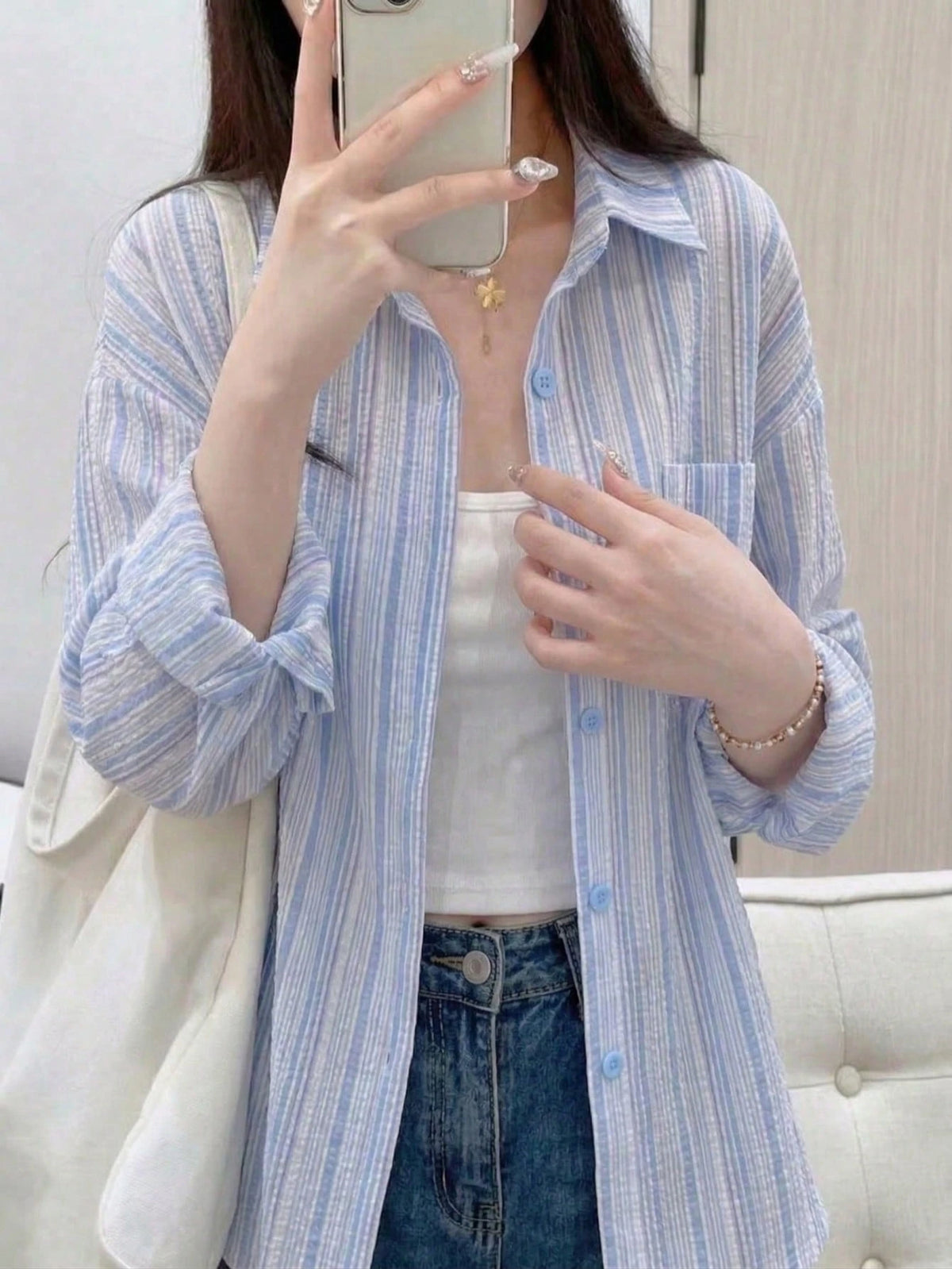YUXIN Pink Striped Women's Shirt, Breathable And Comfortable, Loose Fit Design With Lapel Collar And Long Sleeves, Suitable For Spring And Summer