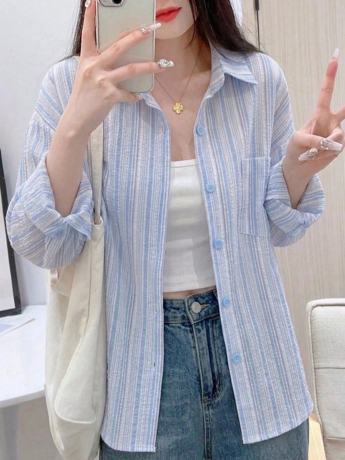 YUXIN Pink Striped Women's Shirt, Breathable And Comfortable, Loose Fit Design With Lapel Collar And Long Sleeves, Suitable For Spring And Summer