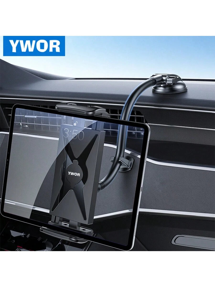 YWOR Car Dash Tablet Holder Mount, Rotatable Dashboard Phone Stand With Strong Sticky Gel Suction Cup, Waterproof ABS Material For 4-13" Devices