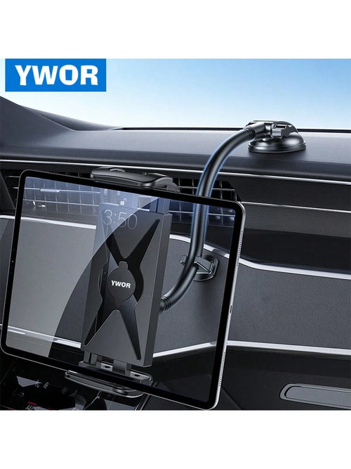 YWOR Car Dash Tablet Holder Mount, Rotatable Dashboard Phone Stand With Strong Sticky Gel Suction Cup, Waterproof ABS Material For 4-13" Devices