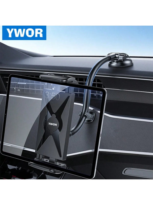 YWOR Car Dash Tablet Holder Mount, Rotatable Dashboard Phone Stand With Strong Sticky Gel Suction Cup, Waterproof ABS Material For 4-13" Devices