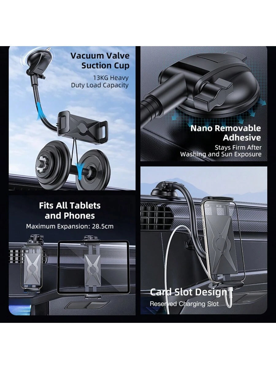 YWOR Car Dash Tablet Holder Mount, Rotatable Dashboard Phone Stand With Strong Sticky Gel Suction Cup, Waterproof ABS Material For 4-13" Devices