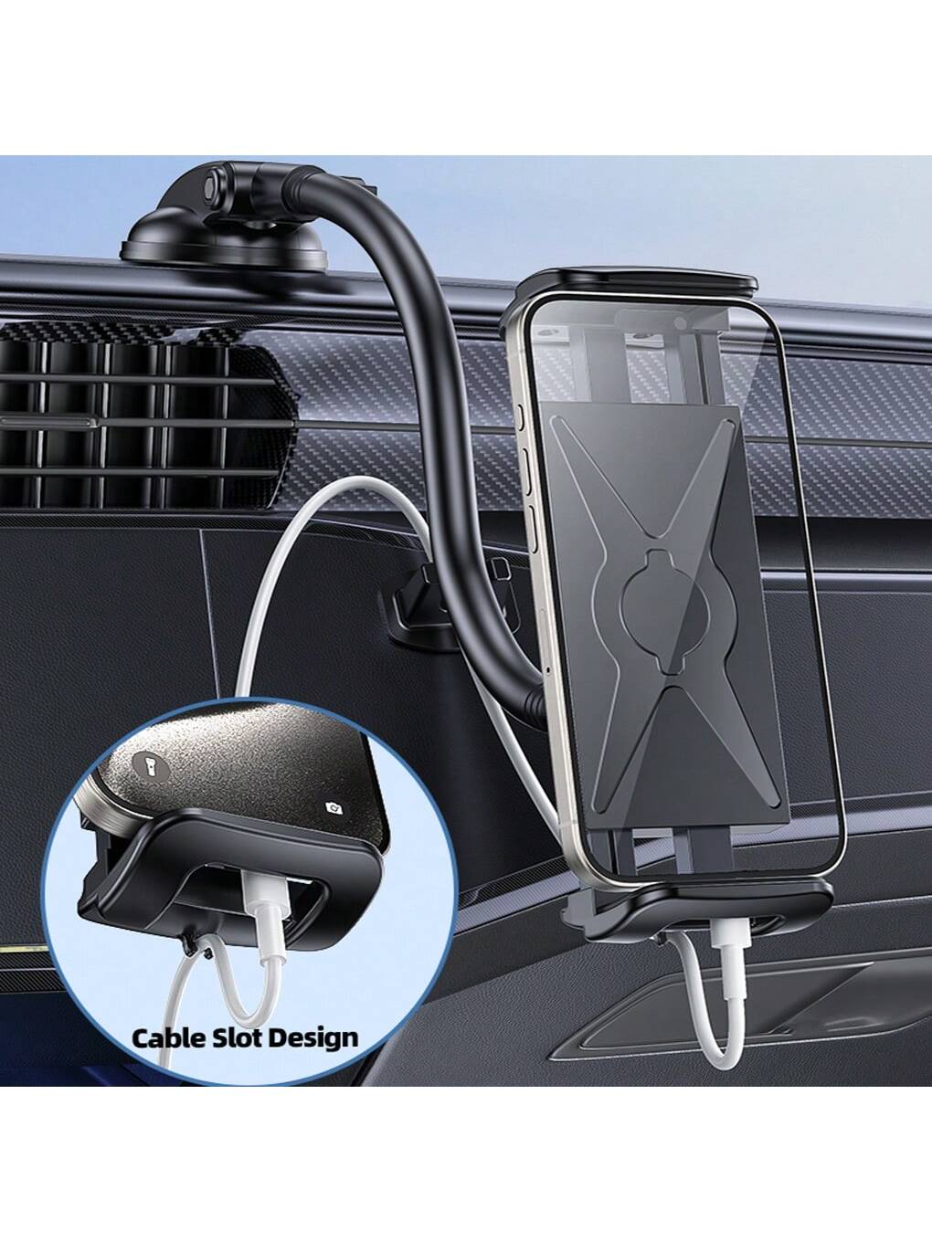 YWOR Car Dash Tablet Holder Mount, Rotatable Dashboard Phone Stand With Strong Sticky Gel Suction Cup, Waterproof ABS Material For 4-13" Devices