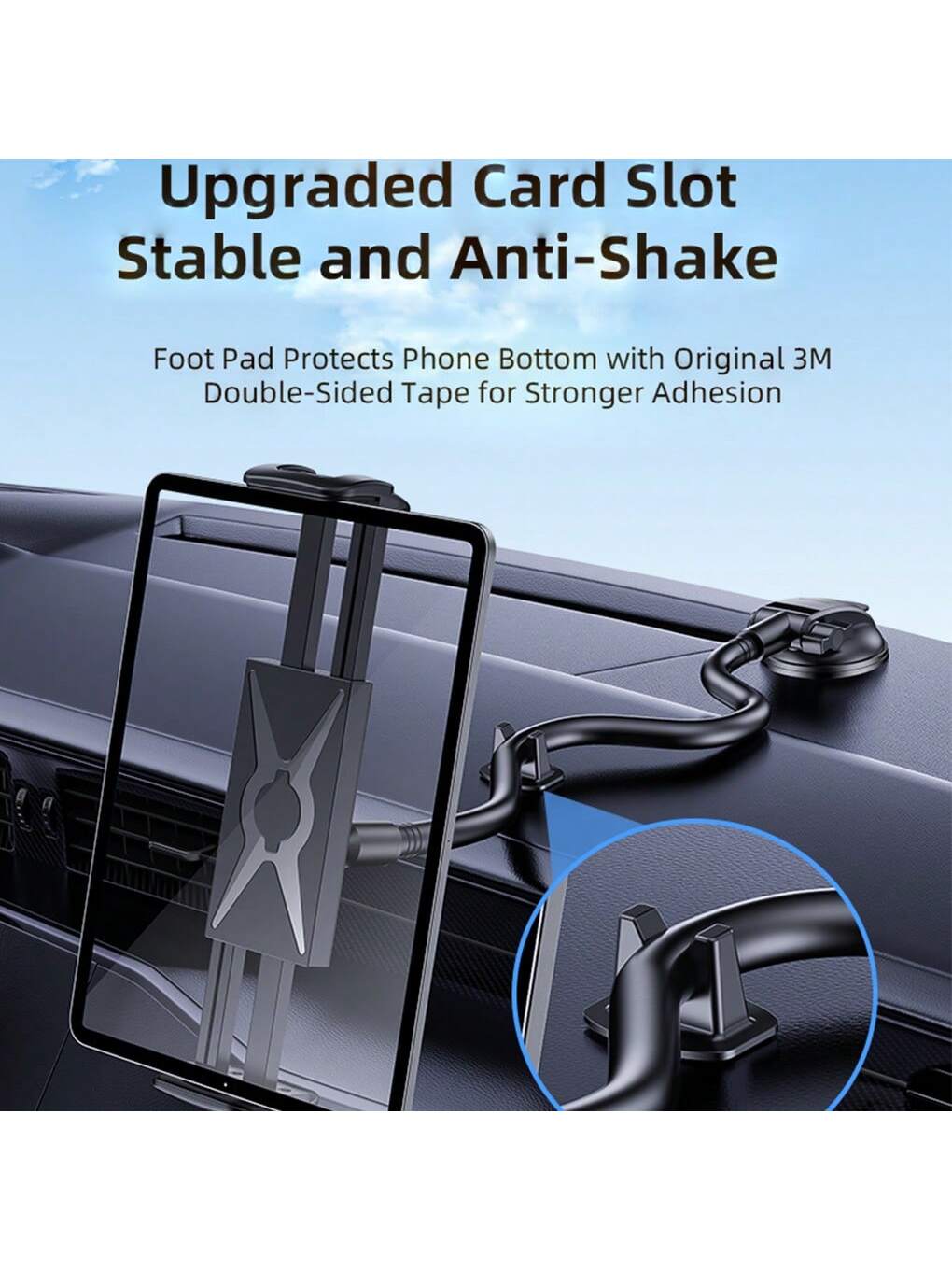 YWOR Car Dash Tablet Holder Mount, Rotatable Dashboard Phone Stand With Strong Sticky Gel Suction Cup, Waterproof ABS Material For 4-13" Devices