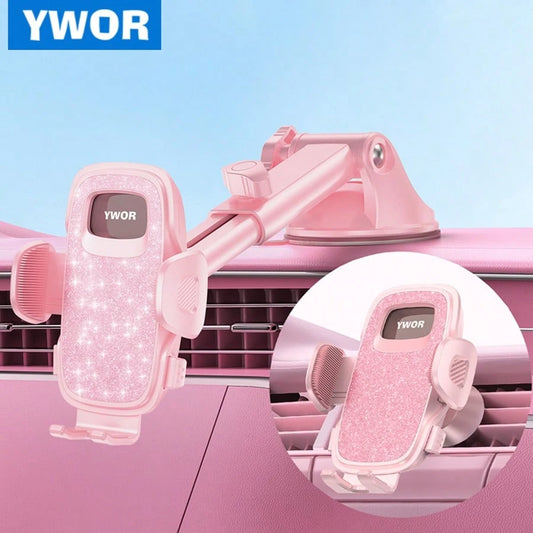 YWOR Pink Car Phone Holder, Universal Phone Mount, Suitable For Car Dashboard, Windshield, Car Window, Car Phone Cradle, Compatible With Smartphones With Thick Phone Cases, Christmas Gift