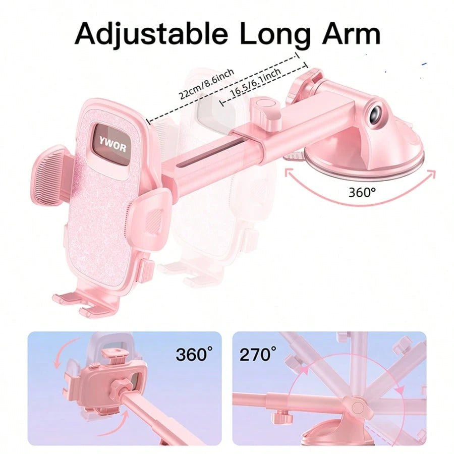 YWOR Pink Car Phone Holder, Universal Phone Mount, Suitable For Car Dashboard, Windshield, Car Window, Car Phone Cradle, Compatible With Smartphones With Thick Phone Cases, Christmas Gift