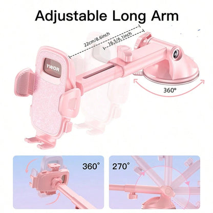 YWOR Pink Car Phone Holder, Universal Phone Mount, Suitable For Car Dashboard, Windshield, Car Window, Car Phone Cradle, Compatible With Smartphones With Thick Phone Cases, Christmas Gift