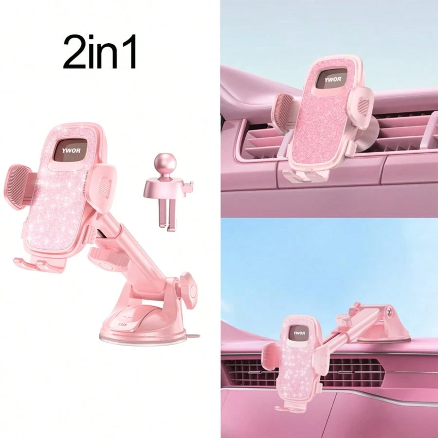 YWOR Pink Car Phone Holder, Universal Phone Mount, Suitable For Car Dashboard, Windshield, Car Window, Car Phone Cradle, Compatible With Smartphones With Thick Phone Cases, Christmas Gift