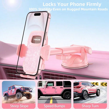 YWOR Pink Car Phone Holder, Universal Phone Mount, Suitable For Car Dashboard, Windshield, Car Window, Car Phone Cradle, Compatible With Smartphones With Thick Phone Cases, Christmas Gift