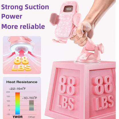 YWOR Pink Car Phone Holder, Universal Phone Mount, Suitable For Car Dashboard, Windshield, Car Window, Car Phone Cradle, Compatible With Smartphones With Thick Phone Cases, Christmas Gift