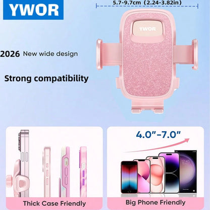 YWOR Pink Car Phone Holder, Universal Phone Mount, Suitable For Car Dashboard, Windshield, Car Window, Car Phone Cradle, Compatible With Smartphones With Thick Phone Cases, Christmas Gift
