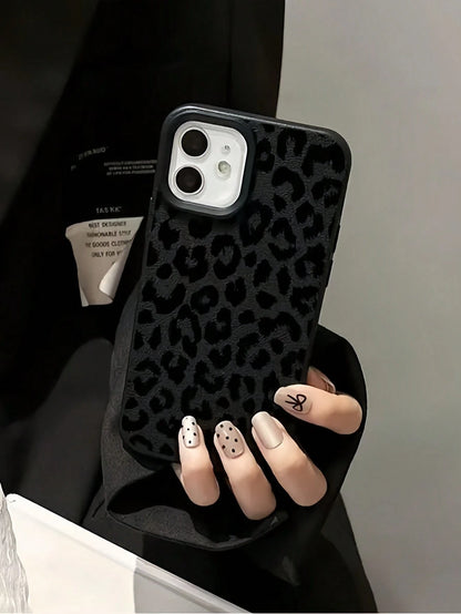 Zazumi 1pc Black Leopard Print Full Coverage Phone Case Compatible With IPhone 16/15 Pro Max/15 Pro/15/14/13/12/11, IPhone 13 Pro/14 Pro Max, Series