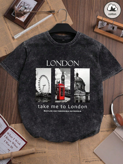 ZZG Cotton Summer Women's Casual Funny Print Graphic Tee, Korean Retro Chic Street Style Y2K Commuter, Niche Punk Black Round Neck Short Sleeve Washed T-Shirt