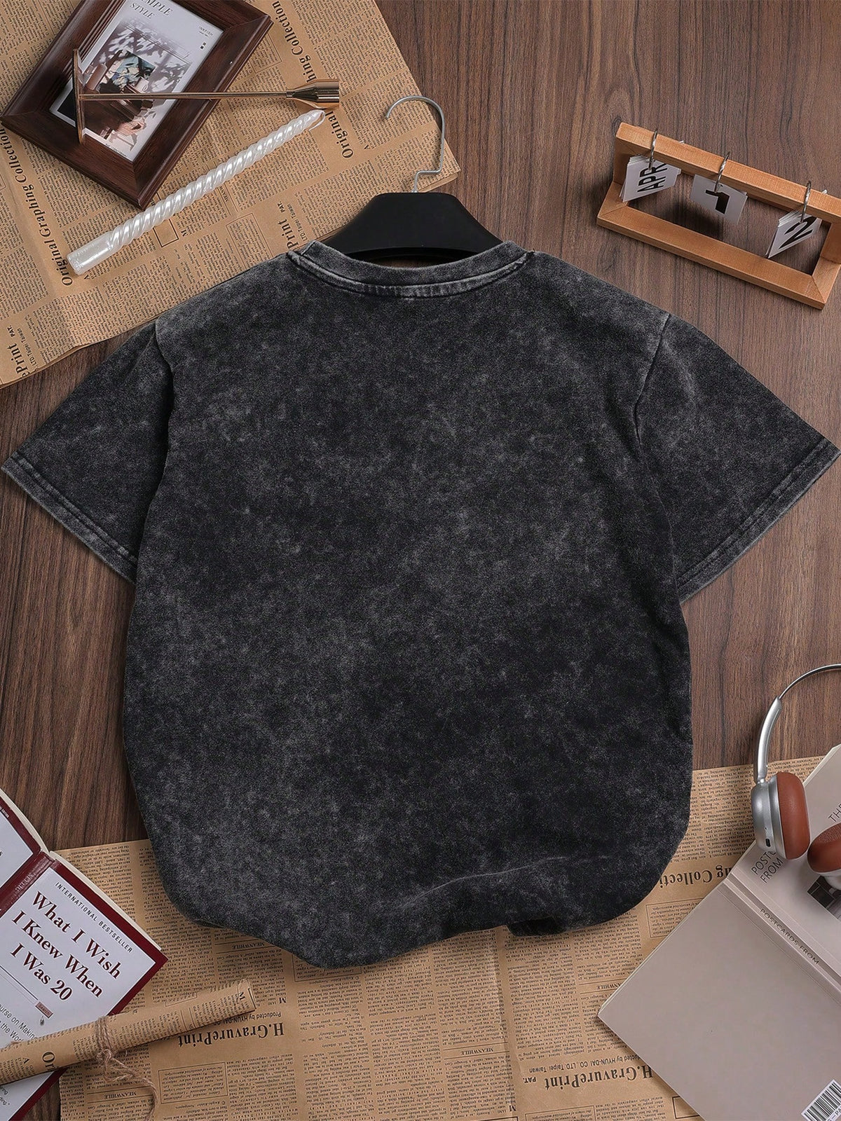 ZZG Cotton Summer Women's Casual Funny Print Graphic Tee, Korean Retro Chic Street Style Y2K Commuter, Niche Punk Black Round Neck Short Sleeve Washed T-Shirt