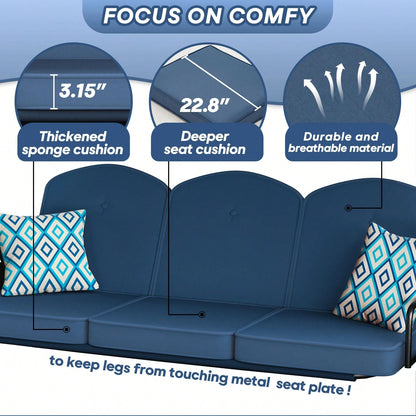 ZZW 3 Seat Outdoor Porch Patio Swing With Stand 800lbs 2-In-1 Convertible Swing Bed With Adjustable Canopy & Removable Cushion For Yard Garden Deck