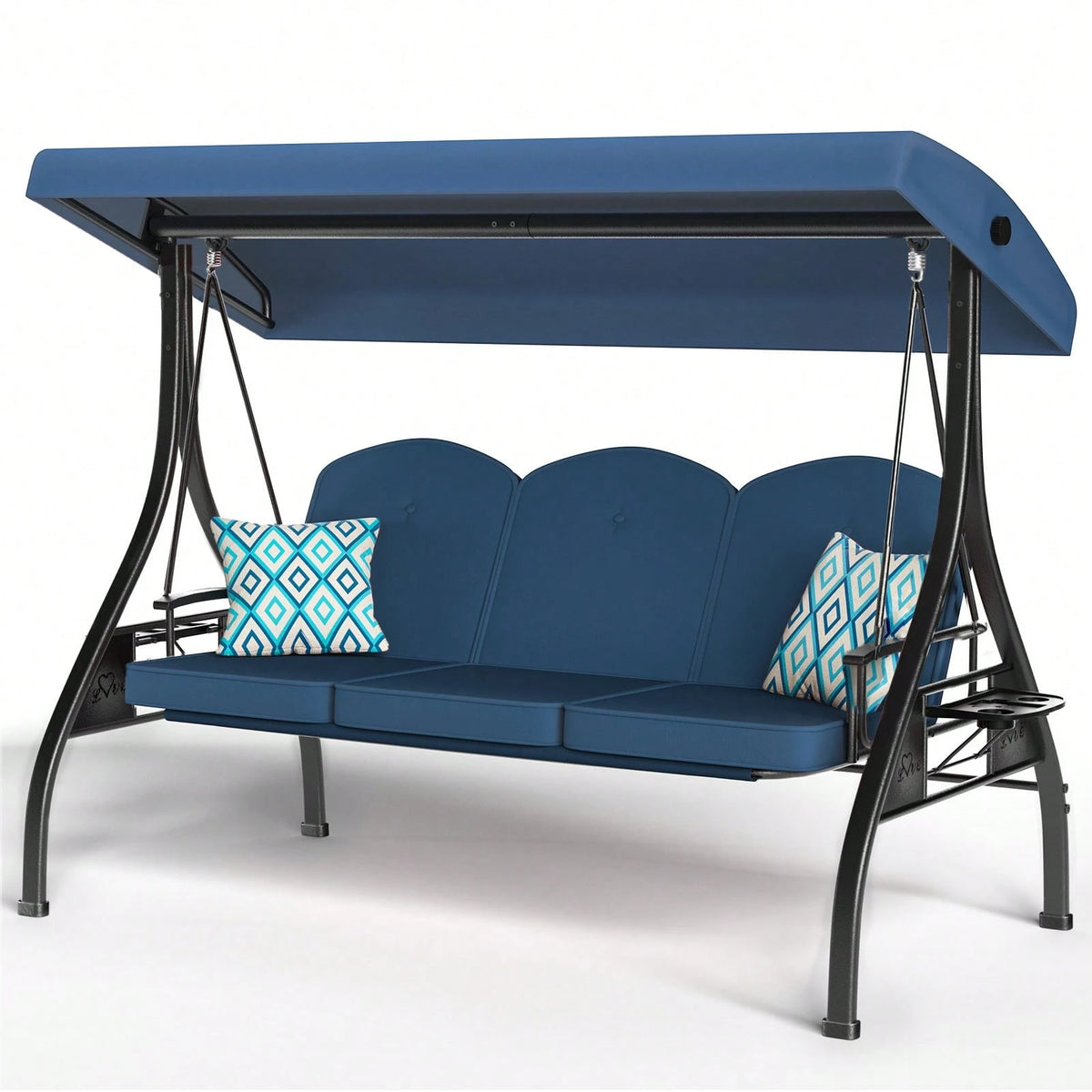 ZZW 3 Seat Outdoor Porch Patio Swing With Stand 800lbs 2-In-1 Convertible Swing Bed With Adjustable Canopy & Removable Cushion For Yard Garden Deck